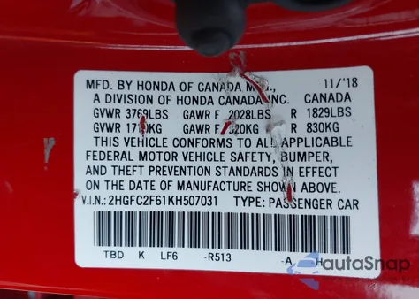 2019 Honda Civic Lx из США, поврежденный, VIN 2HGFC2F61KH507031